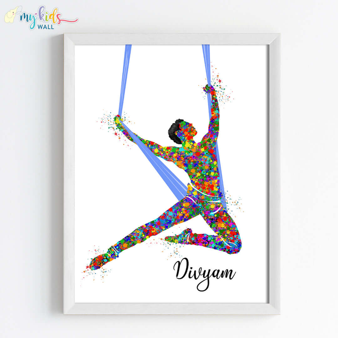 Colorful aerial yoga wall art white frame