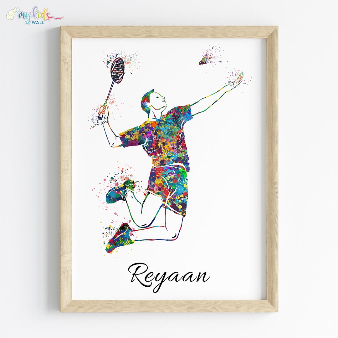 inspirational wall art of Badminton Player boy wooden frame