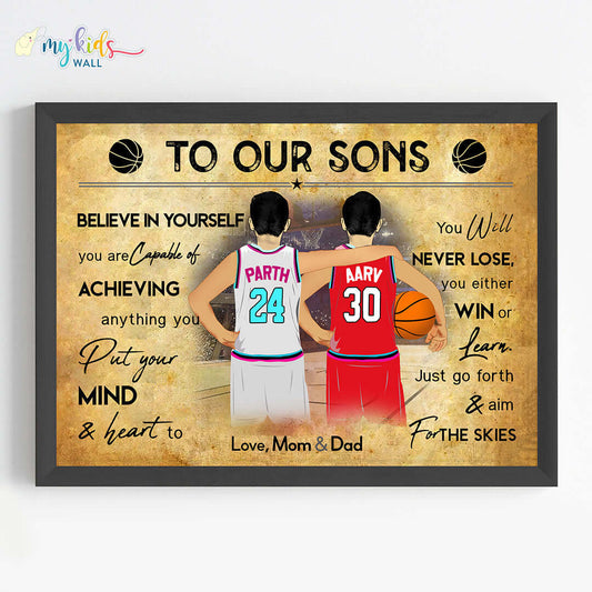 Motivational wall art of basketball player brothers black wall frame