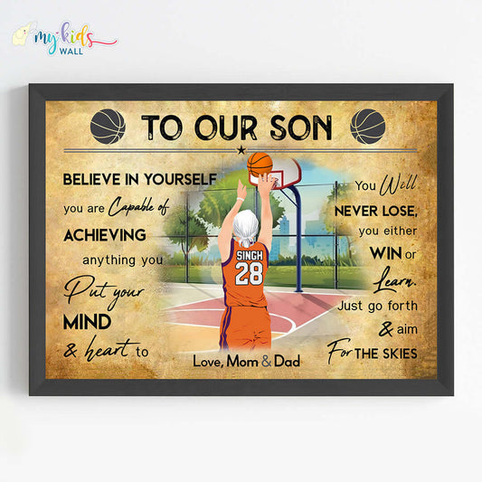 Motivational wall art of sikh boy basketball player black wall frame