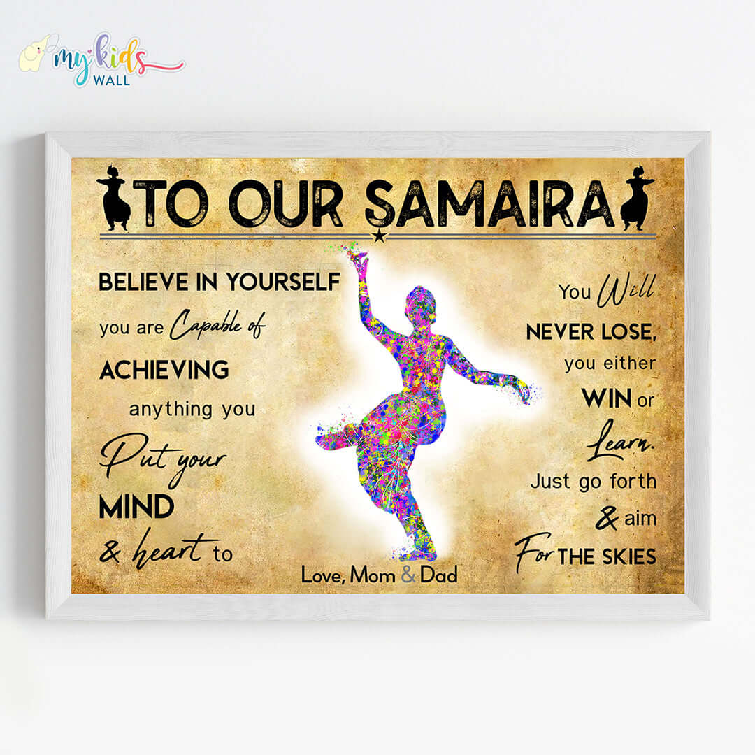 Motivational wall art of bharatanatyam dancer white wall frame