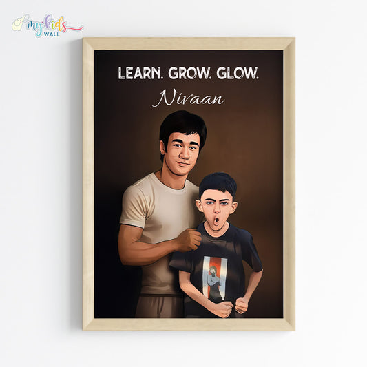 Boxing Champ with Bruce Lee Personalized Portrait Framed Wooden