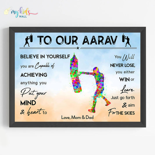 motivational boxing punching wall art black frame