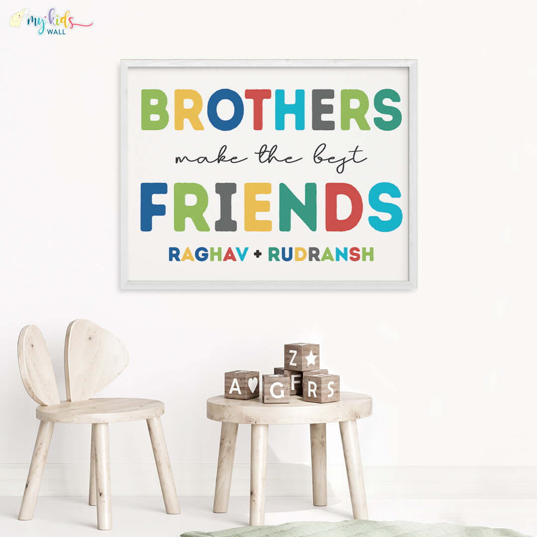 siblings best friends white wall frame