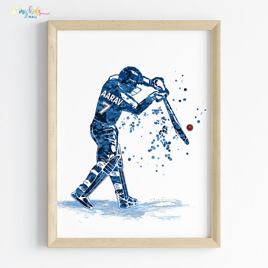 Inspirational blue cricket player wall art wooden frame
