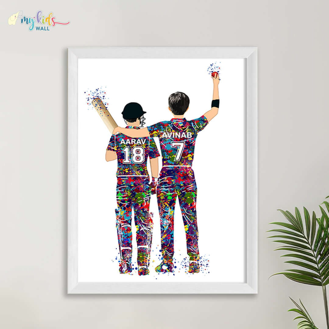 Inspirational wall art of cricket brothers white frame