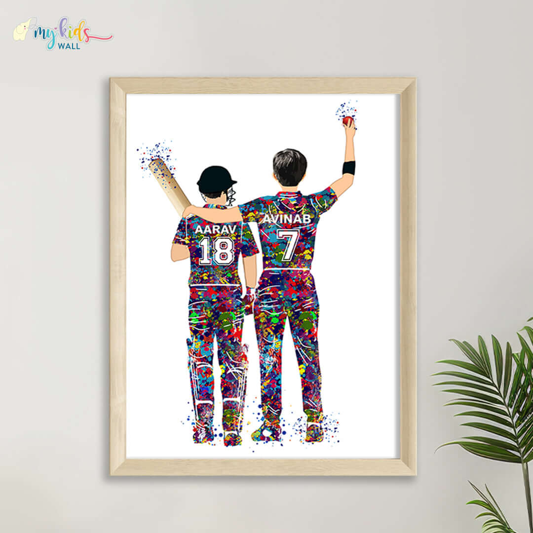 Inspirational wall art of cricket brothers wooden frame