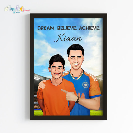 cricket champ with abhishek sharma personalized portrait black frame