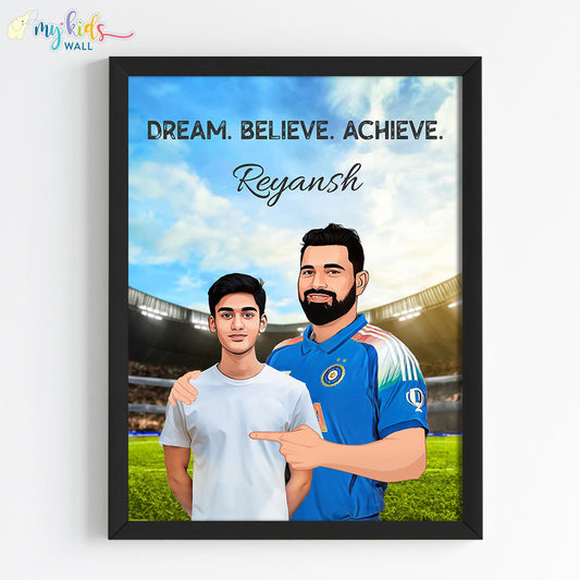 Inspirational  cricket portrait with Mohammed Shami black frame