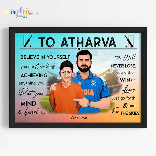Motivational portrait with Rohit Sharma black frame
