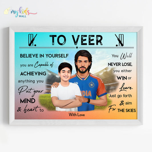 Cricket Champ with Tilak Varma Personalized Motivational Portrait Framed White