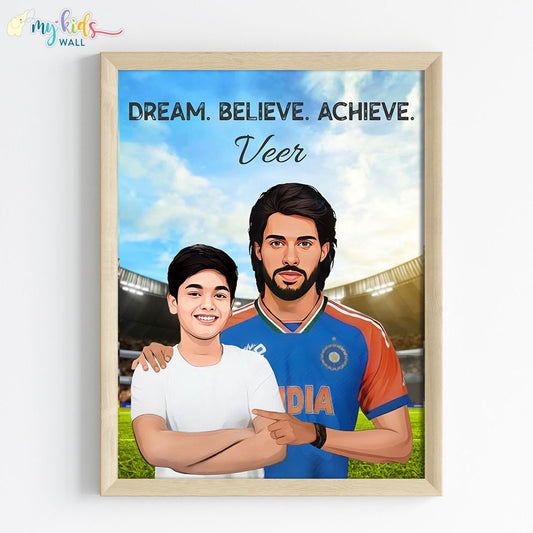 Cricket Champ with Tilak Varma Personalized Portrait Framed Wooden