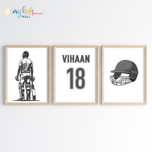 Inspirational cricket star set of 3 wall art wooden frame