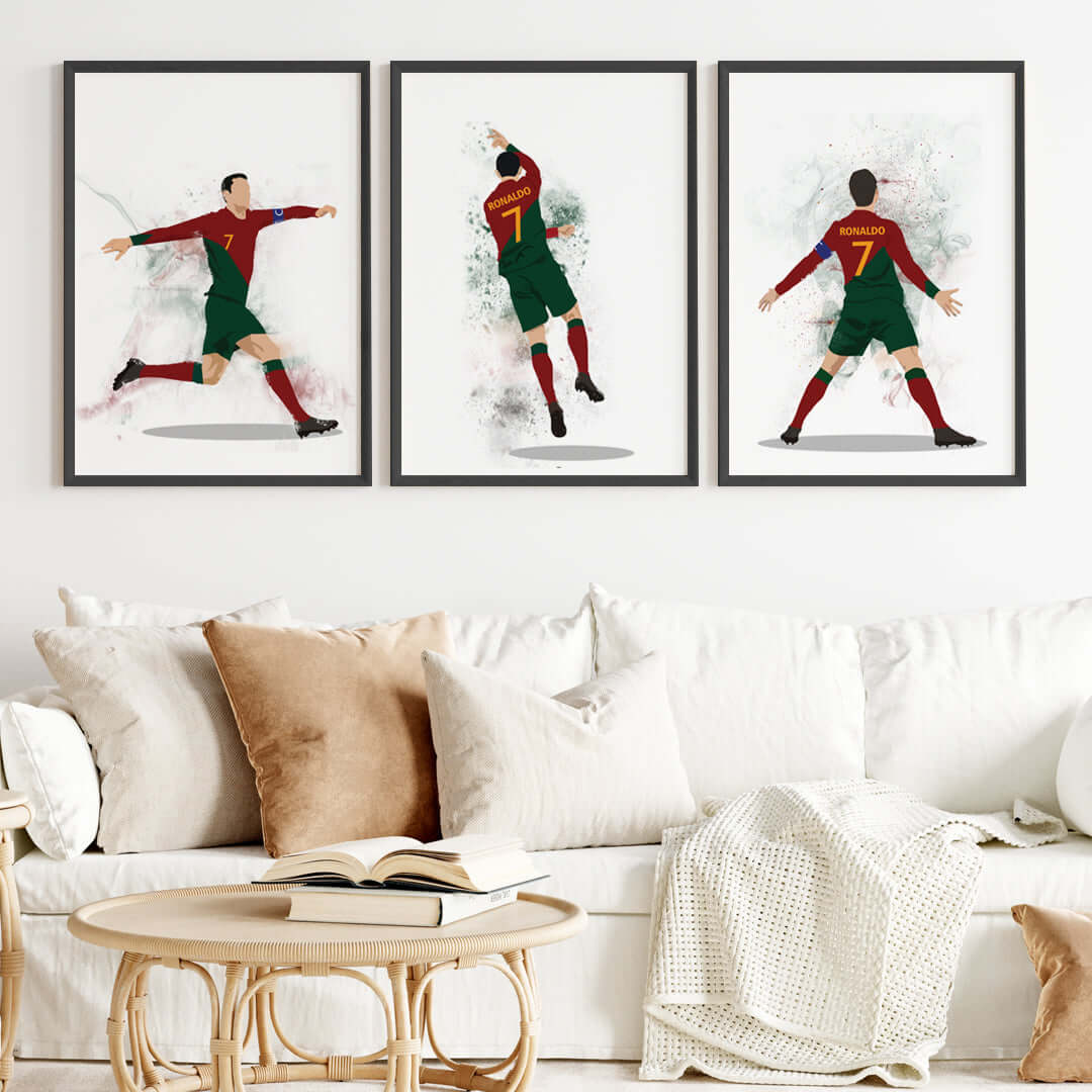 Cristiano Ronaldo Personalized Wall Art (Framed Set of 3) Portugal A/4 Hang with regular hooks