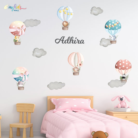 cute baby animals in hot air balloons personalised wall stickers 1