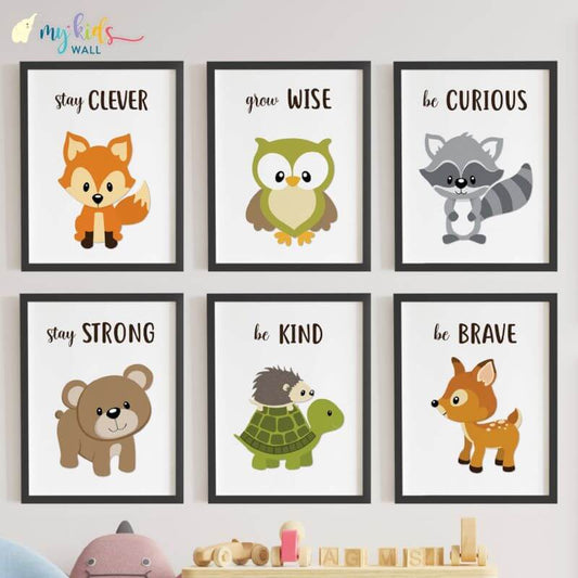 inspirational cute animals set of 6 wall art black frames