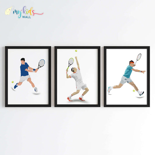Inspirational Djokovic-Federer-Nadal wall art set of 3 black frames
