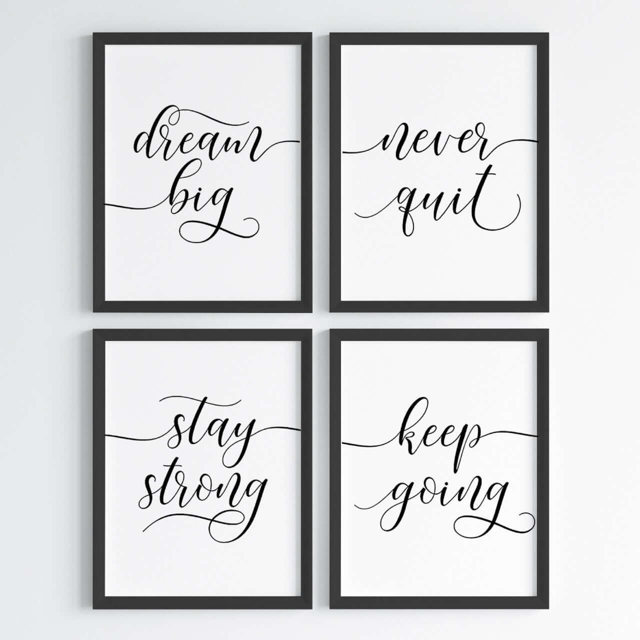 inspirational quotes set of 4 black frames