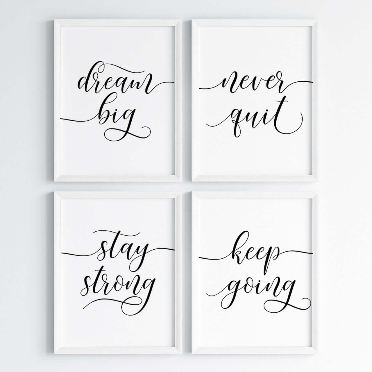 inspirational quotes set of 4 white frames