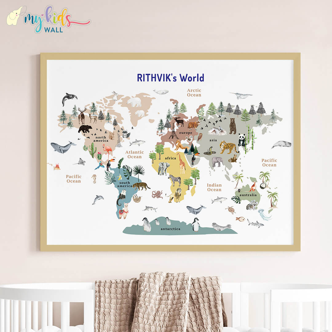 Kids Wall Decal Animal Map Wall Sticker Playroom Nursery Wall Decor Childrens Map Art Decal Kids Wall Decor Map With Animals 2024 Kids Map Art