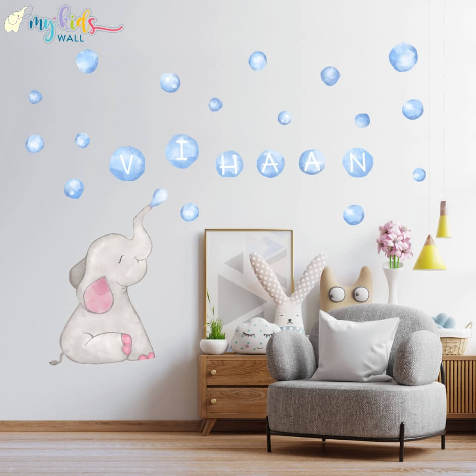 Elephant blowing bubbles blue wall sticker