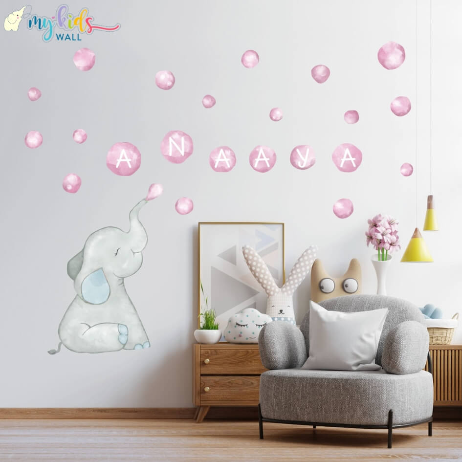 Elephant blowing bubbles pink wall sticker