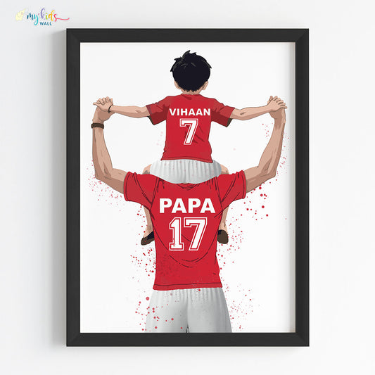 Inspiring father son duo football player black frame