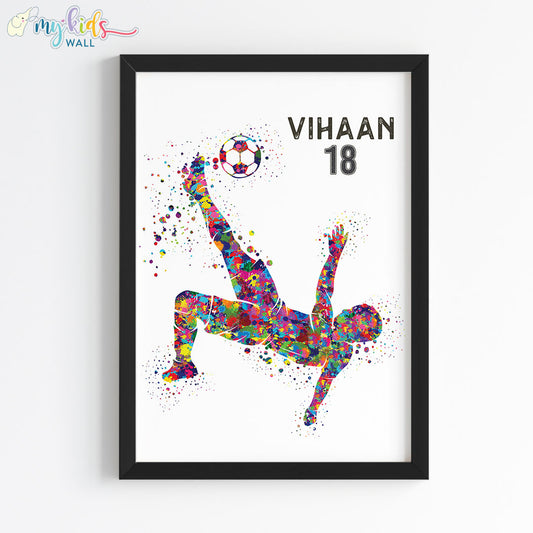 Football Bicycle Kick Personalized Wall Art Framed Black