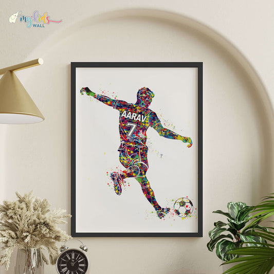 Football Player Free Kick Personalized Wall Art Framed Black