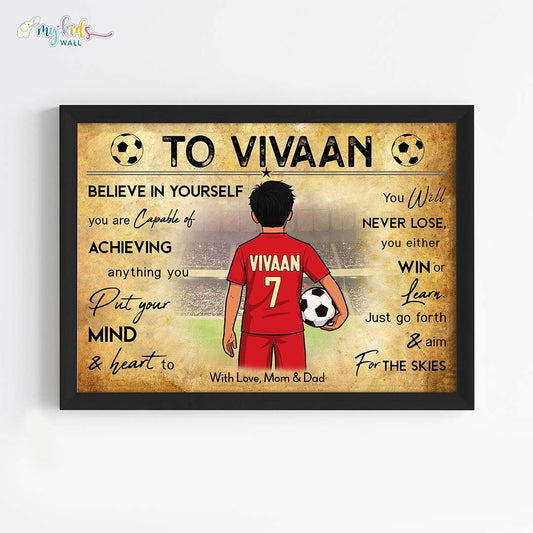 Football Player Kid Personalized Motivational Wall Art Black