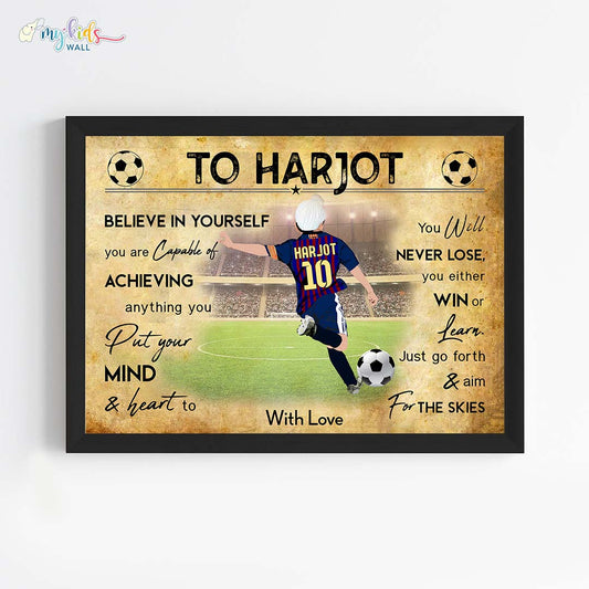 Motivational Barcelona Football Player wall art black frame