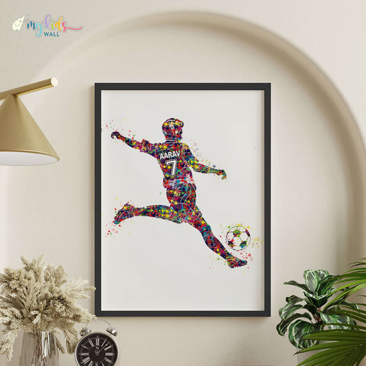 Football Player Teenage Boy Personalized Wall Art Framed Black