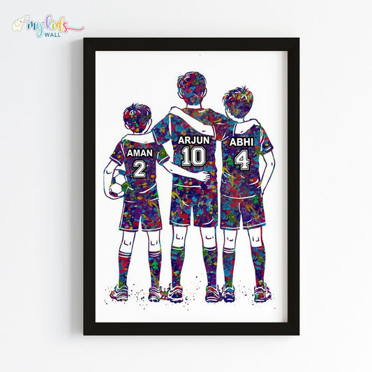 football player three brothers personalized wall art black