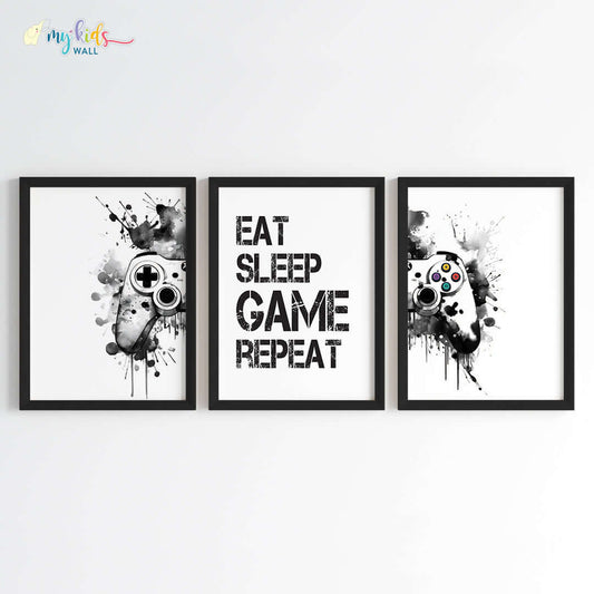 Inspirational gamer's creed set of 3 wall art black frame