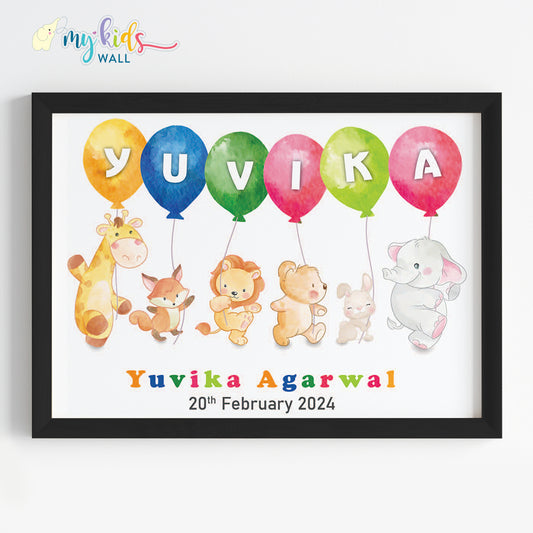 Watercolor Animal with Balloon Personalized Wall Art (Framed)