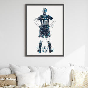 'Football Player' Girl Personalised Wall Art (Big Frame)