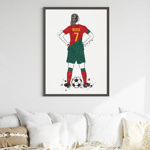 'Football Player' Girl Personalised Wall Art (Big Frame)