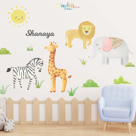 Jungle Safari Animals Wall Stickers with name
