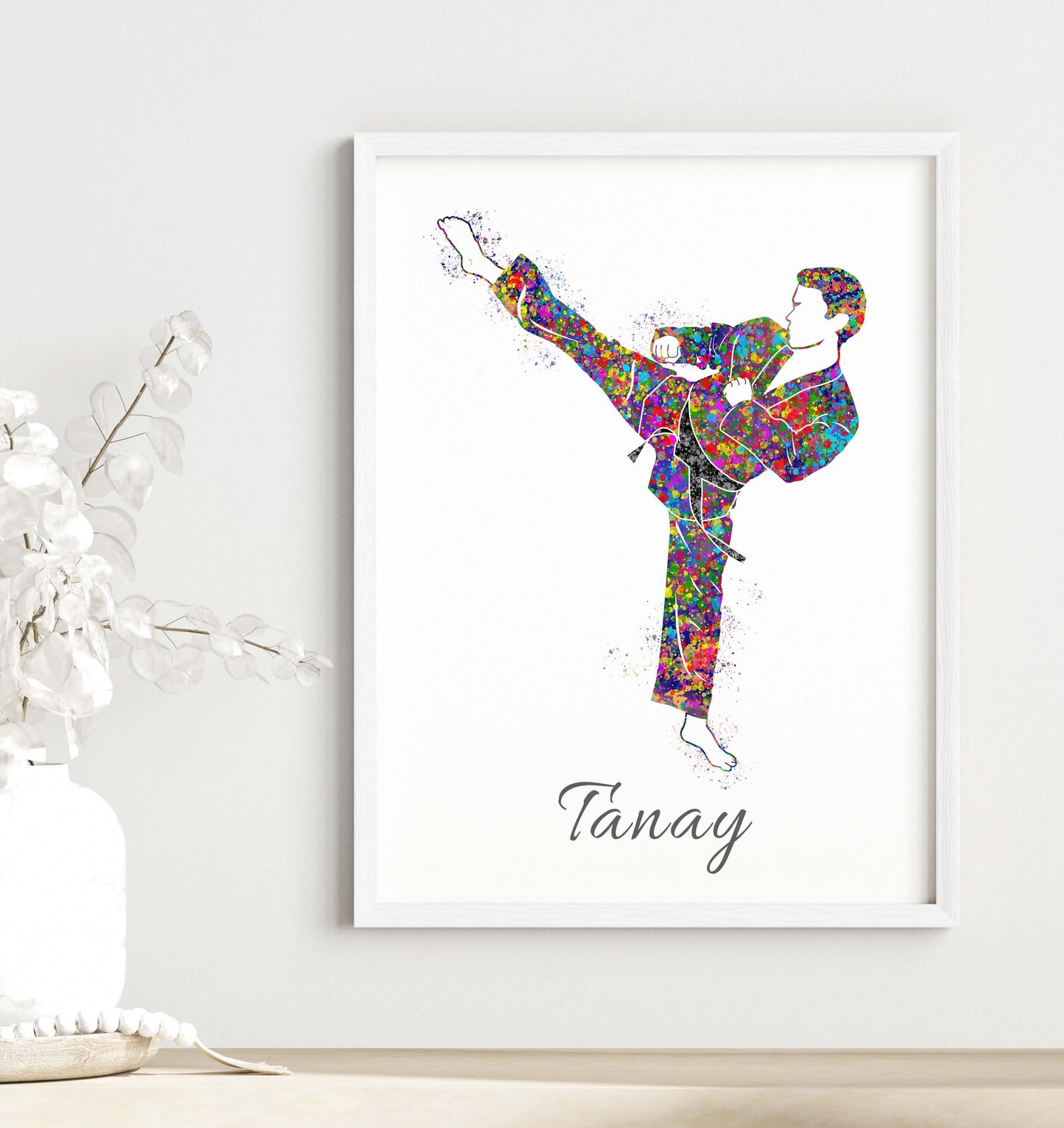 Multicolor karate kid wall art white frame