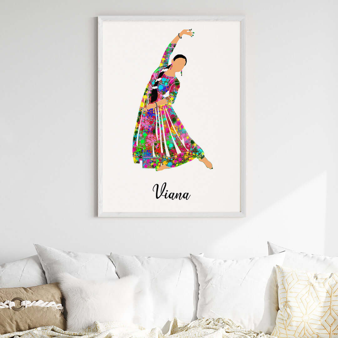 Multicolor kathak dancer wall art pose 1 white frame