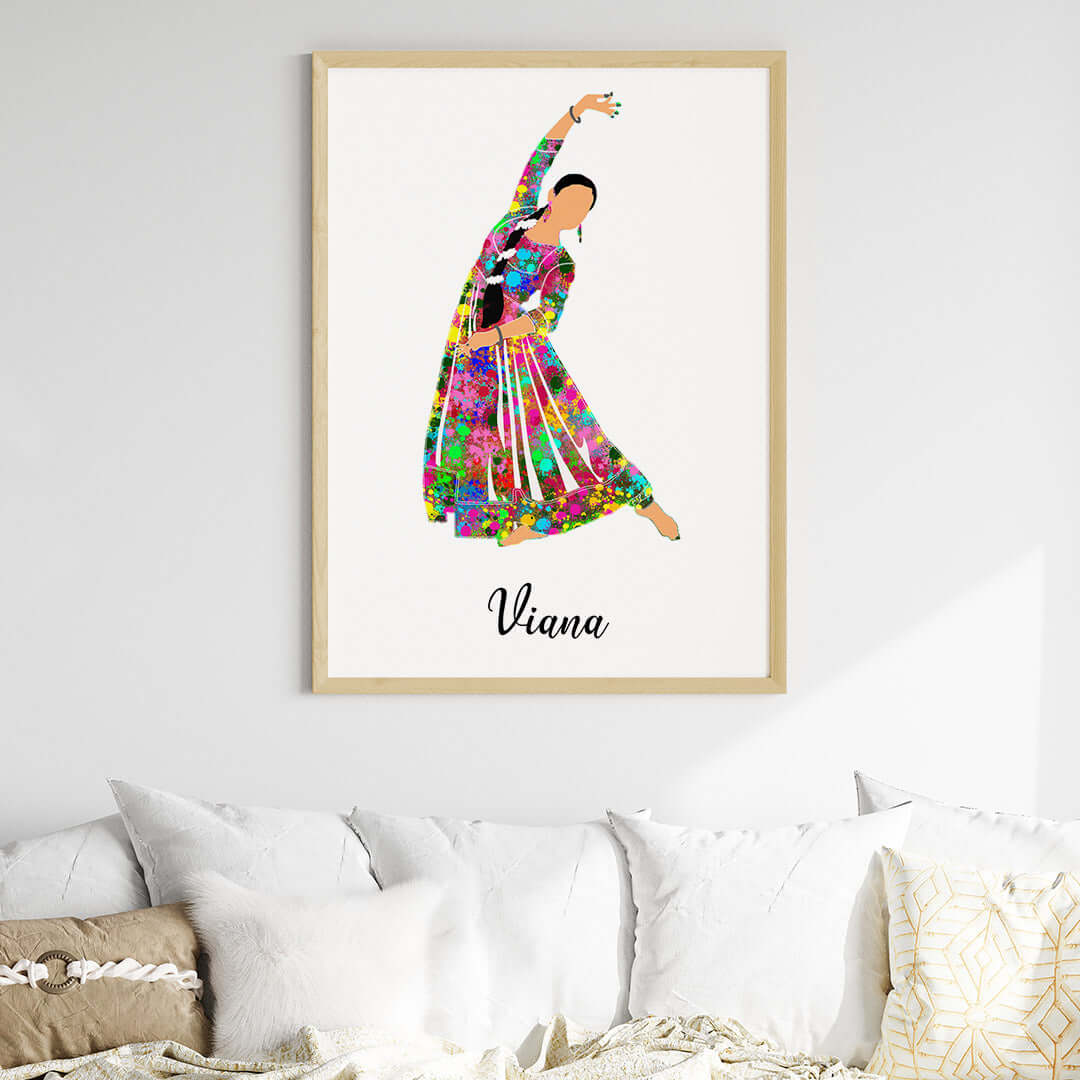 Multicolor kathak dancer wall art pose 1 wooden frame