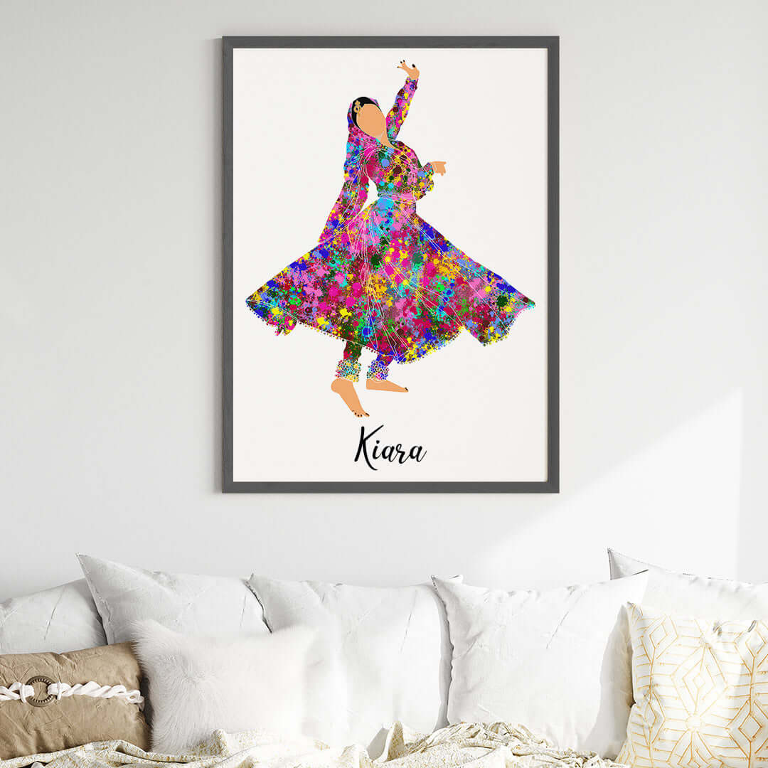 Multicolor kathak dancer wall art pose 2 black frame