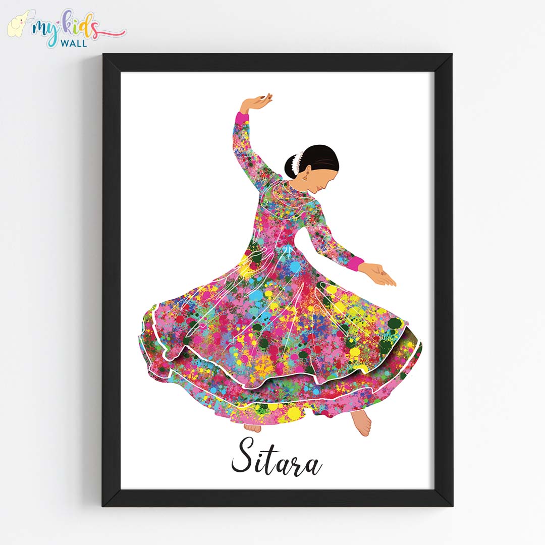 Multicolor kathak dancer wall art black frame pose 3