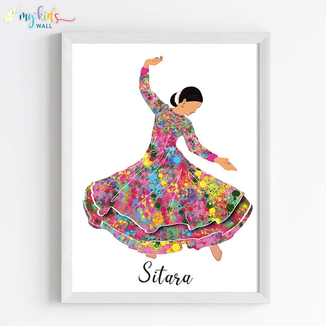 Multicolor kathak dancer wall art white frame pose 3