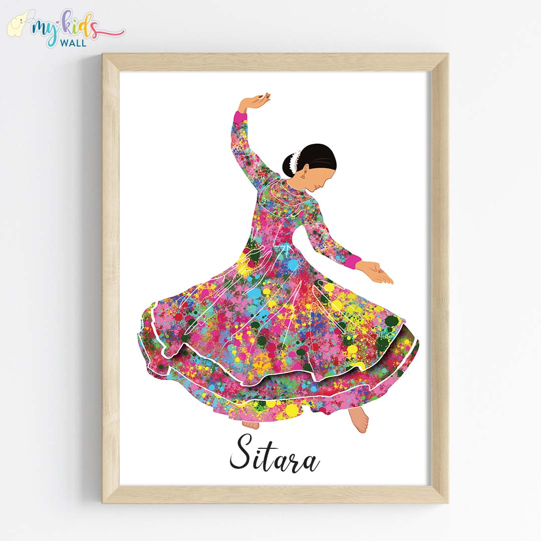 Multicolor kathak dancer wall art wooden frame pose 3