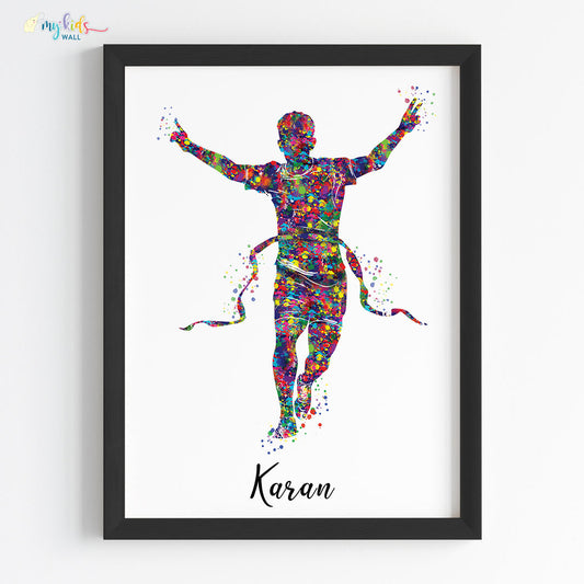 Inspiring multicolor marathon boy wall art black frame