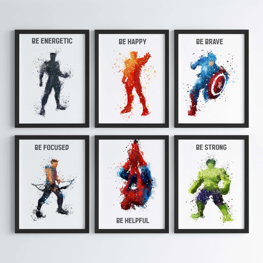 Marvellous superheroes set of 6 wall art black frame