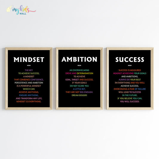 Inspirational success quote set of 3 wooden frames
