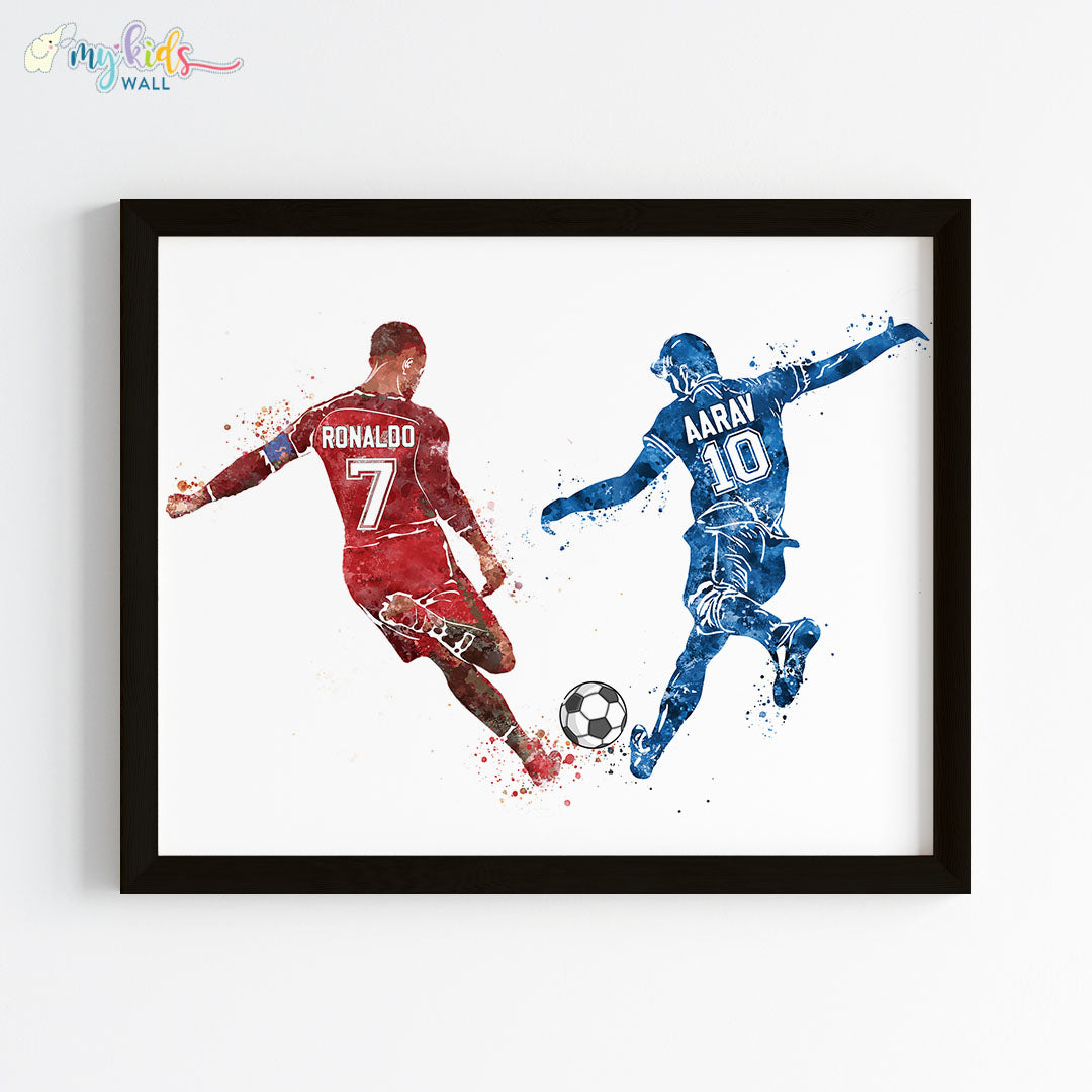 Playing Football with Ronaldo Personalized Wall Art Black