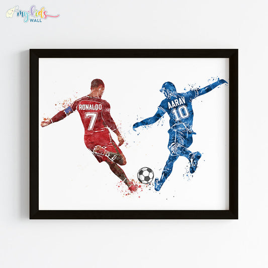 Playing Football with Ronaldo Personalized Wall Art Black